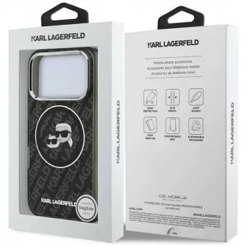 Karl Lagerfeld IML Glitter Karl & Choupette Heads Logo MagSafe -kotelo iPhone 17 Pro musta