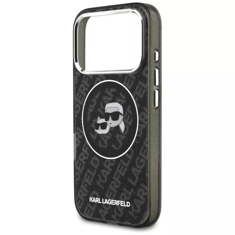Karl Lagerfeld IML Glitter Karl & Choupette Heads Logo MagSafe -kotelo iPhone 17 Pro musta