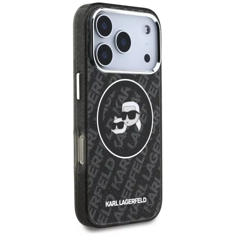 Karl Lagerfeld IML Glitter Karl & Choupette Heads Logo MagSafe -kotelo iPhone 17 Pro musta