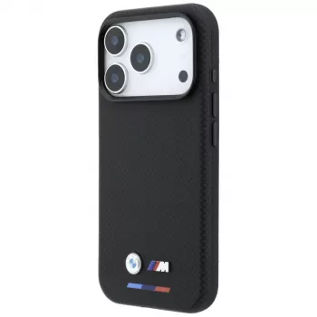 BMW M Quadrille Kevlar Tricolor & Metall-Logo MagSafe -kotelo iPhone 18 Pro / 17 Pro - musta