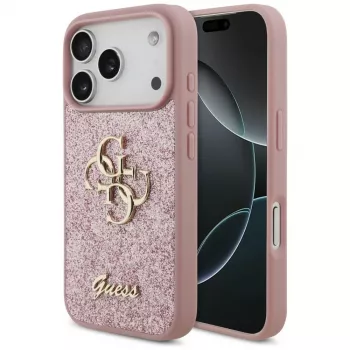 GUESS Fixed Glitter Big 4G -kotelo iPhone 18 Pro / 17 Pro – pinkki