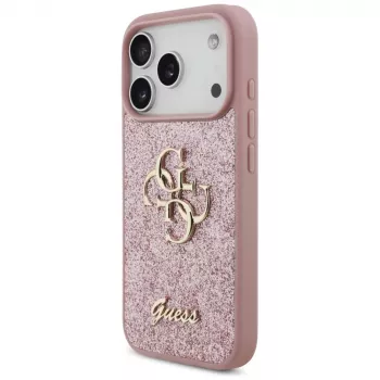 GUESS Fixed Glitter Big 4G -kotelo iPhone 18 Pro / 17 Pro – pinkki
