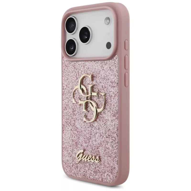 GUESS Fixed Glitter Big 4G -kotelo iPhone 18 Pro / 17 Pro – pinkki