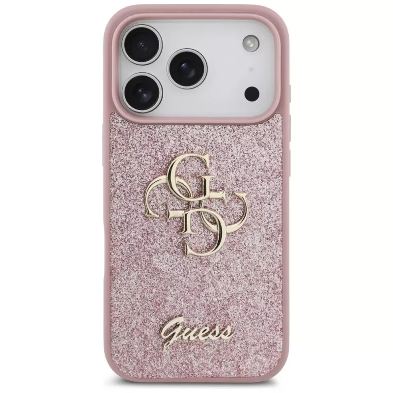GUESS Fixed Glitter Big 4G -kotelo iPhone 18 Pro / 17 Pro – pinkki