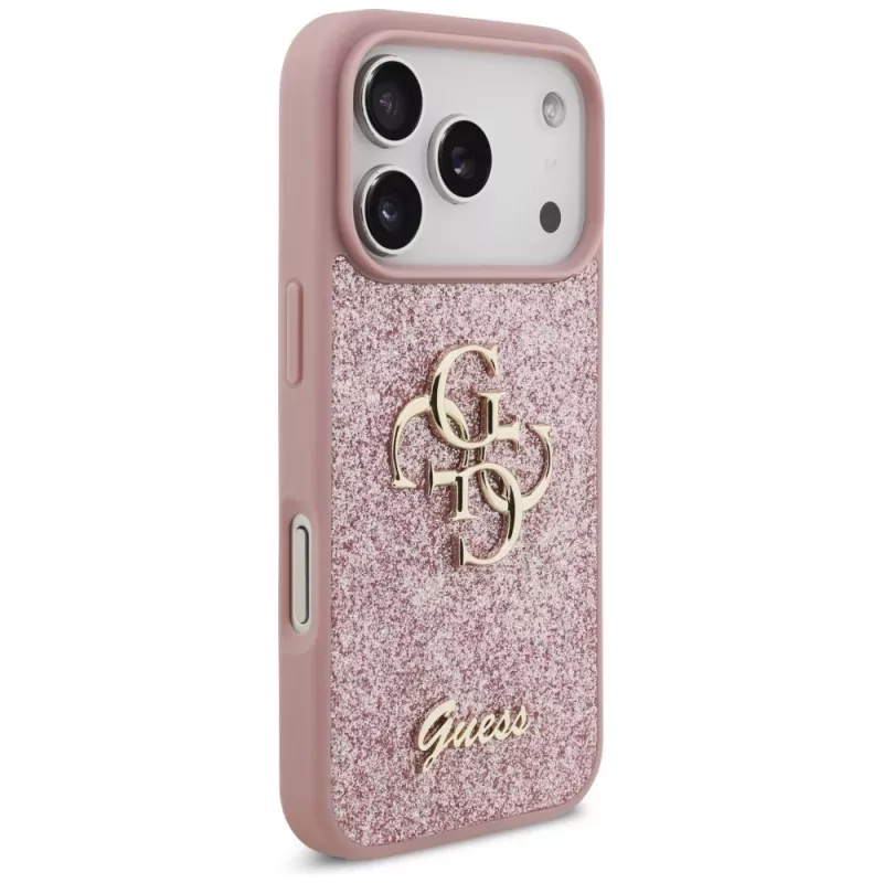 GUESS Fixed Glitter Big 4G -kotelo iPhone 18 Pro / 17 Pro – pinkki