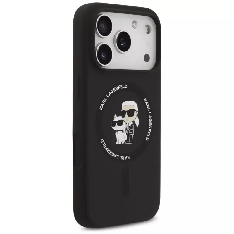 Karl Lagerfeld silikoni Karl & Choupette -rengas MagSafe-kotelo iPhone 17 Pro Max - musta