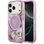 GUESS IML Glitter Flowers Triangle MagSafe -kotelo iPhone 18 Pro / 17 Pro - violetti