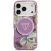 GUESS IML Glitter Flowers Triangle MagSafe -kotelo iPhone 18 Pro / 17 Pro - violetti