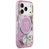 GUESS IML Glitter Flowers Triangle MagSafe -kotelo iPhone 18 Pro / 17 Pro - violetti