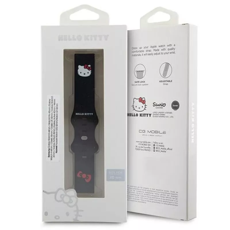 Hello Kitty yleinen silikoniranneke Kitty-pää-designilla, musta, 20 mm