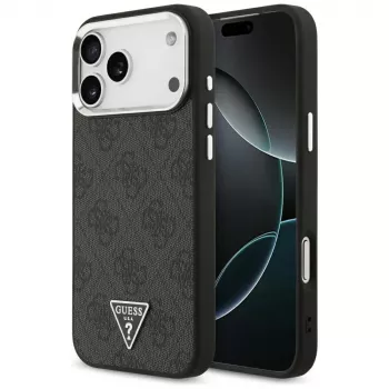 GUESS 4G Triangle Logo MagSafe -kotelo iPhone 18 Pro Max / 17 Pro Max - musta & hopea