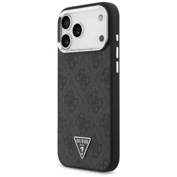 GUESS 4G Triangle Logo MagSafe -kotelo iPhone 18 Pro Max / 17 Pro Max - musta & hopea