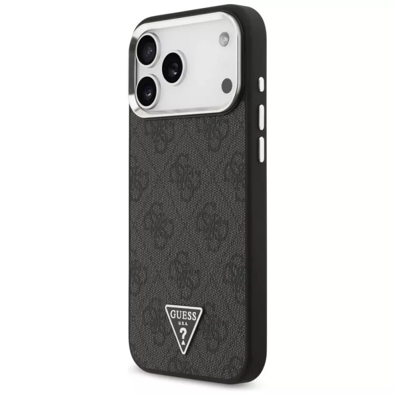 GUESS 4G Triangle Logo MagSafe -kotelo iPhone 18 Pro Max / 17 Pro Max - musta & hopea