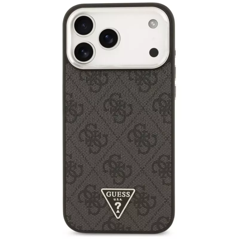 GUESS 4G Triangle Logo MagSafe -kotelo iPhone 18 Pro Max / 17 Pro Max - musta & hopea