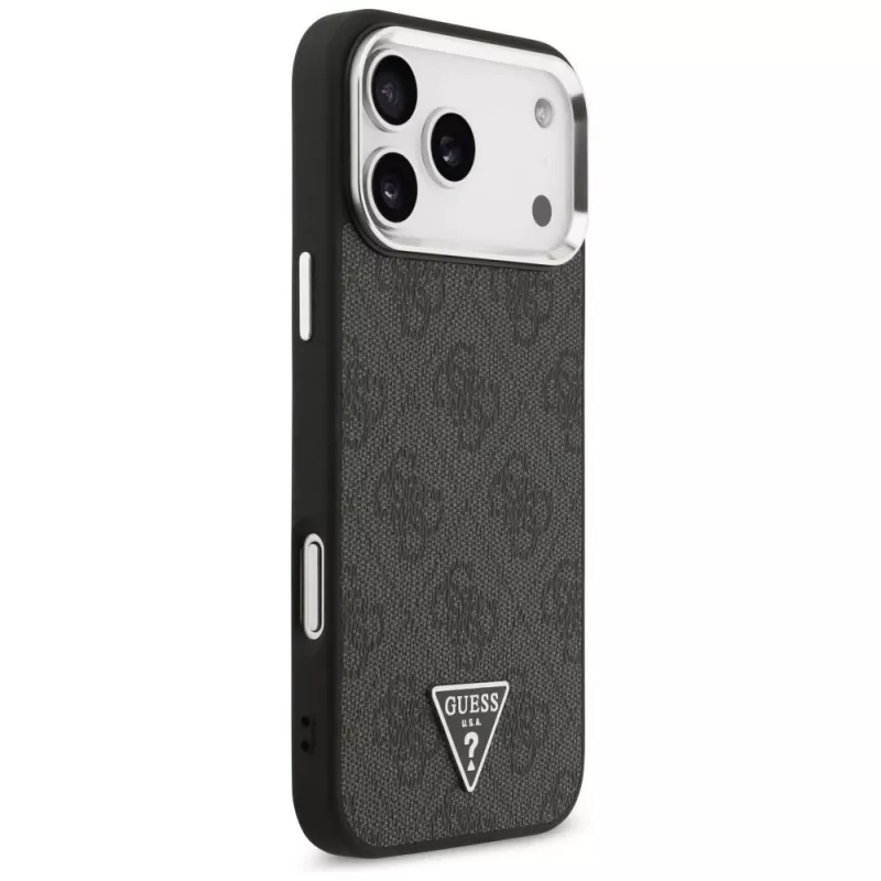 GUESS 4G Triangle Logo MagSafe -kotelo iPhone 18 Pro Max / 17 Pro Max - musta & hopea