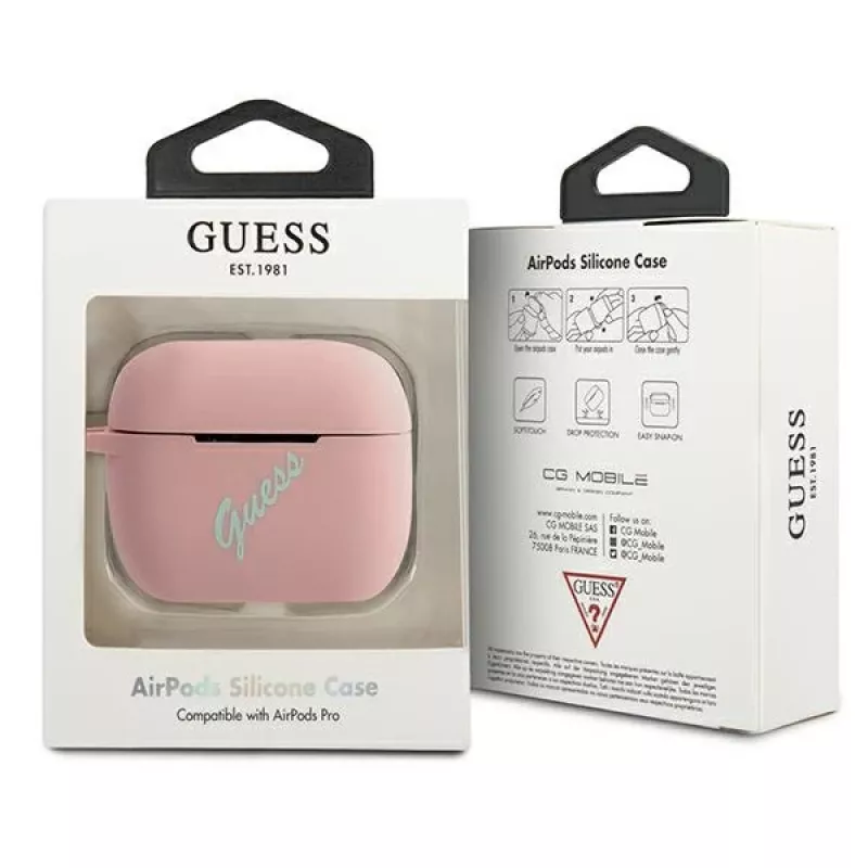 GUESS GUACAPLSVSPG AirPods Pro -kotelo silikoni vintage pinkki vihreä