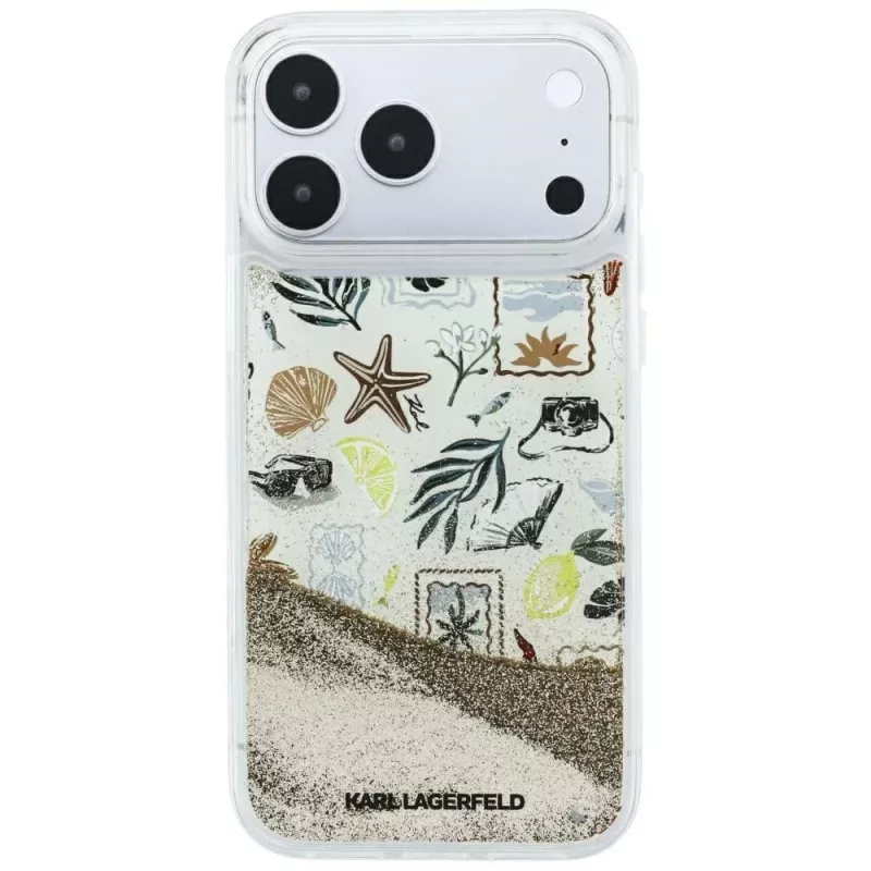 Karl Lagerfeld Liquid Glitter Beach & Sand -kotelo iPhone 18 Pro Max / 17 Pro Max – beige