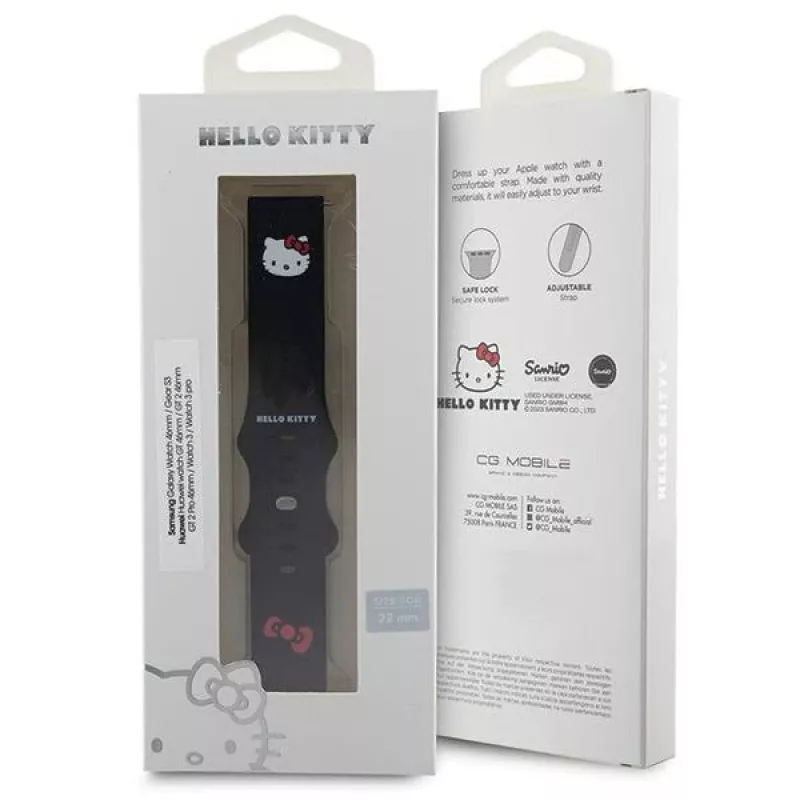 Hello Kitty silikoniranneke Kitty-päällä älykelloille, 22 mm, musta