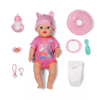 ZAPF CREATION Baby born Emma Click & Play 43 cm interaktiivinen nukke pinkillä potkupuvulla ja hatulla
