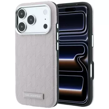 Karl Lagerfeld Grained Mono Resin Logo MagSafe -kotelo iPhone 18 Pro / 17 Pro - pinkki