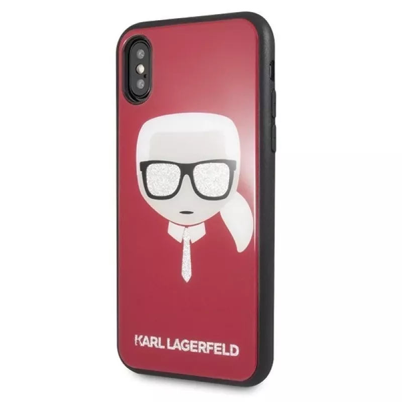 Karl Lagerfeld KLHCPXDLHRE iPhone X/Xs Iconic Glitter Karl's Head kotelo punainen