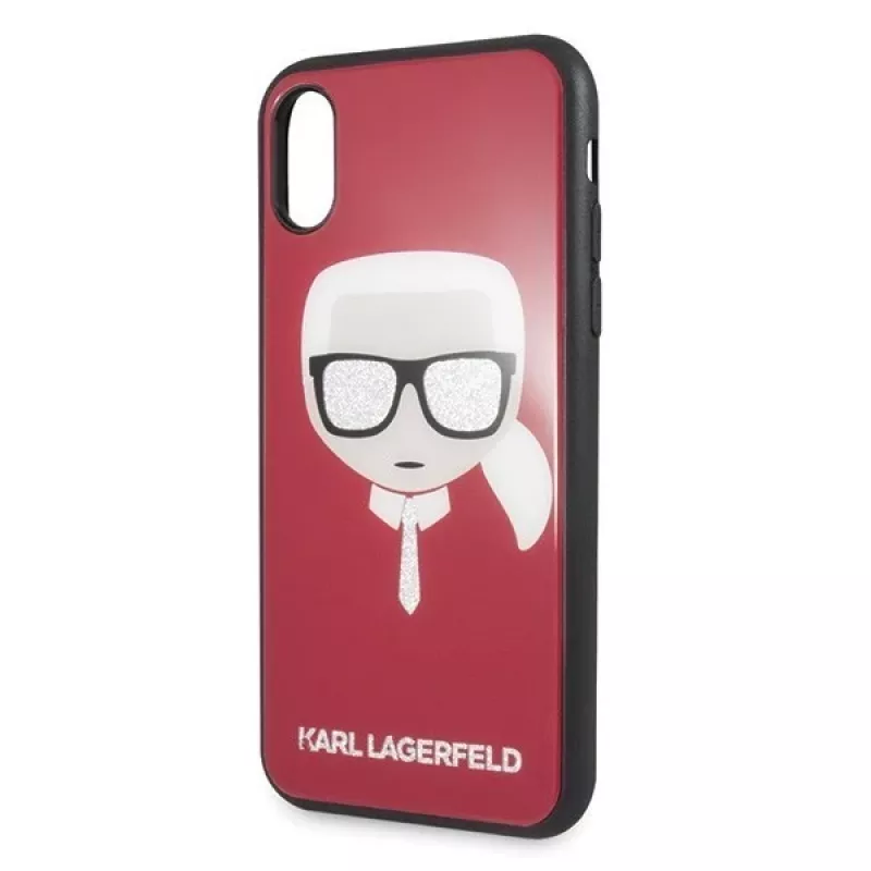 Karl Lagerfeld KLHCPXDLHRE iPhone X/Xs Iconic Glitter Karl's Head kotelo punainen