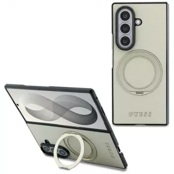 Guess Magnetic Ring Stand Grained Classic Logo MagSafe-kotelo Samsung Galaxy Z Fold 8 Ultra (beige)