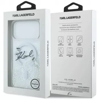 Karl Lagerfeld Liquid Glitter Karl Script Logo MagSafe-kotelo iPhone 17 Pro läpinäkyvä