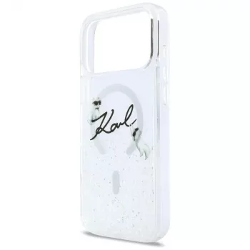 Karl Lagerfeld Liquid Glitter Karl Script Logo MagSafe-kotelo iPhone 17 Pro läpinäkyvä