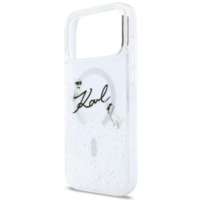 Karl Lagerfeld Liquid Glitter Karl Script Logo MagSafe-kotelo iPhone 17 Pro läpinäkyvä