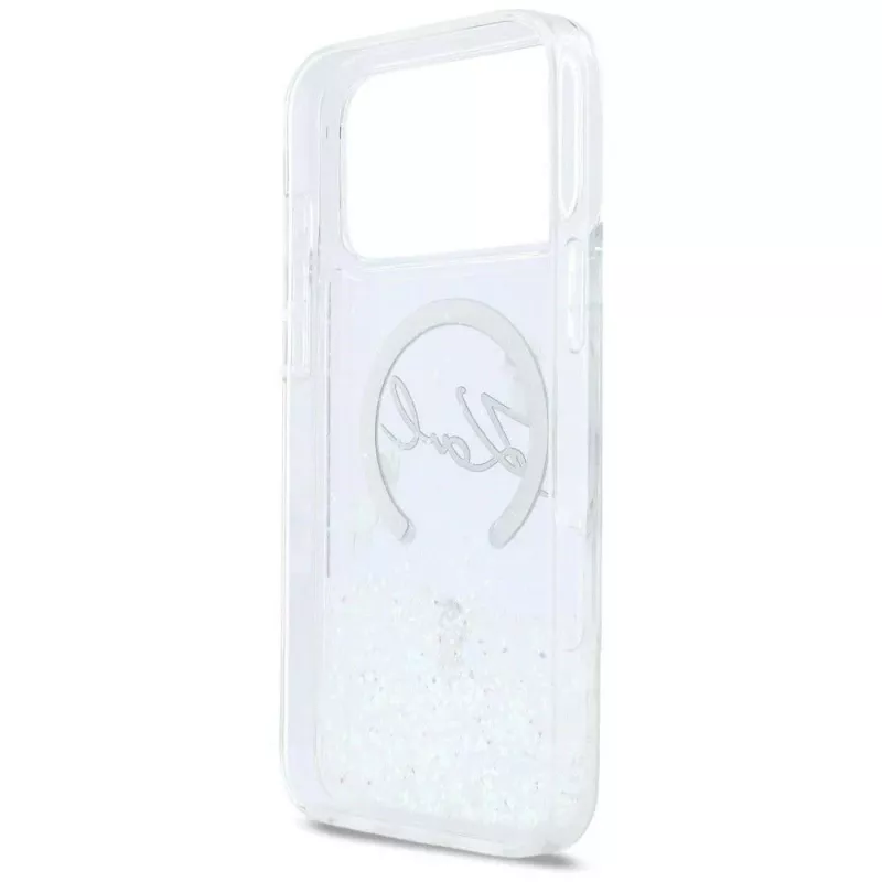 Karl Lagerfeld Liquid Glitter Karl Script Logo MagSafe-kotelo iPhone 17 Pro läpinäkyvä