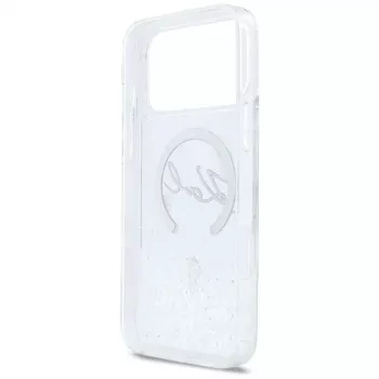 Karl Lagerfeld Liquid Glitter Karl Script Logo MagSafe-kotelo iPhone 17 Pro Max, läpinäkyvä