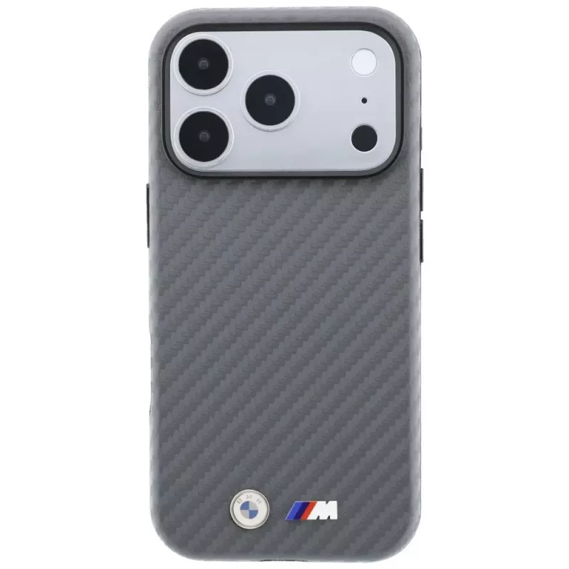 BMW M Carbon Metal Logo MagSafe-kotelo iPhone 18 Pro / 17 Pro - harmaa