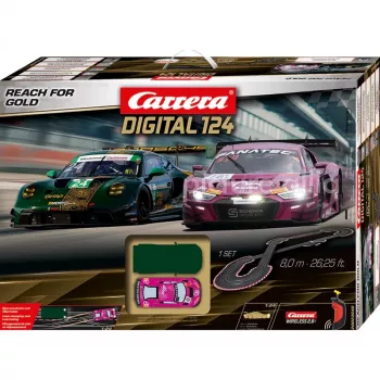 Carrera DIGITAL 124 Reach for Gold rata-autosetti mittakaava 1:24, 2 autoa ja langattomat ohjaimet