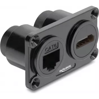 Delock kaksoispaneeliasennus RJ45 Cat.6 + HDMI 4K liitin musta