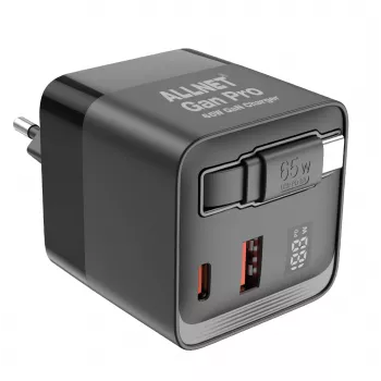 ALLNET 65W GaN USB-C PD seinälaturi Quick Charge 3.0, 2x USB-C ja 1x USB-A