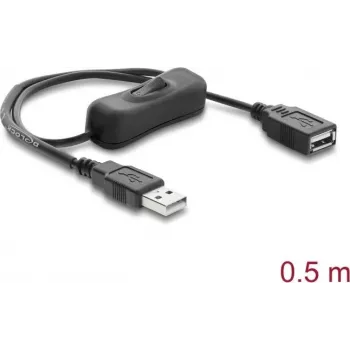 Delock USB-jatkokaapeli Type-A uros naaras kytkimellä 0,5 m musta