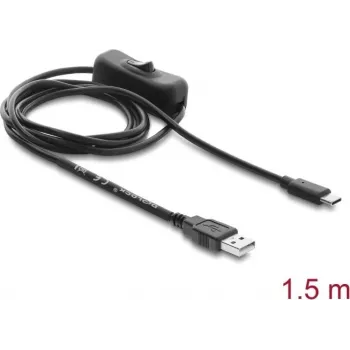 Delock USB-virtakaapeli Type-A-uros USB Type-C™-urokseen kytkimellä 1,5 m