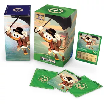Ravensburger Disney Lorcana TCG: Scrooge McDuck lahjapakkaus - Into the Inklands | 6 booster-pakkausta, 2 jättikokoista foliokorttia, deckbox, Lore-markerit | 8 vuodesta alkaen