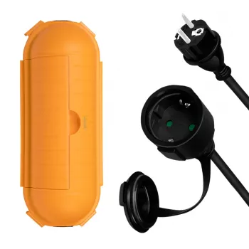 LogiLink LPS239 ulkojatkokaapelisarja suojakotelolla, 10 m, Schuko, IP44, musta