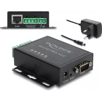 Delock Ethernet LAN -muunnin RS-232/RS-485/RS-422 ja Modbus RTU/TCP -yhdyskäytävä 1,5 kV eristyksellä