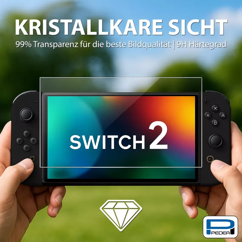PEDEA panssarilasi-näytönsuojus Nintendo Switch 2 (2025) - 9H kovuus, HD-kirkkaus, kuplaton, 2.5D reunat