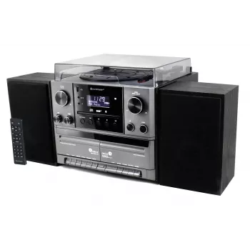 Soundmaster MCD5600SW stereo-musiikkikeskus DAB+ radiolla, CD-soittimella, levysoittimella, kaksoiskasettidekillä, Bluetoothilla, USB-tallennuksella - musta