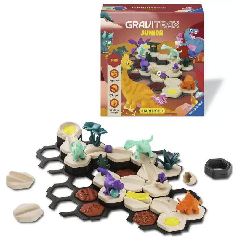 RAVENSBURGER GraviTrax Junior Starter Set S Dino - 102-osainen kuulapelirata yli 3-vuotiaille lapsille