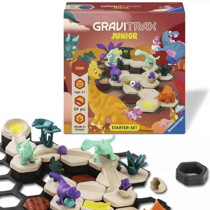 RAVENSBURGER GraviTrax Junior Starter Set S Dino - 102-osainen kuulapelirata yli 3-vuotiaille lapsille
