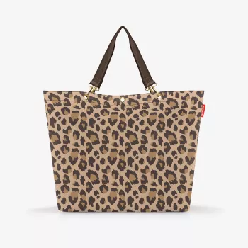 Reisenthel Shopper XL Leo Macchiato – suuri ostoskassi kierrätetystä PET:stä leopardikuviolla, 35 L