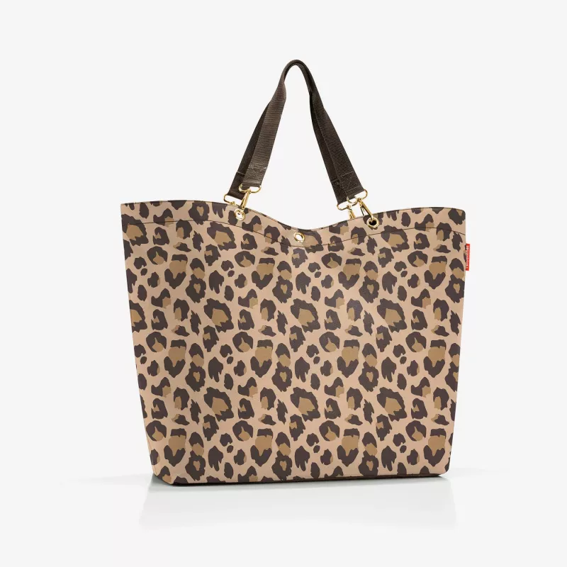 Reisenthel Shopper XL Leo Macchiato – suuri ostoskassi kierrätetystä PET:stä leopardikuviolla, 35 L