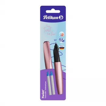 Pelikan Twist täytekynä ruusunsininen keskikokoinen kärki - ergonominen ote oikea- ja vasenkätisille, blisteripakkaus