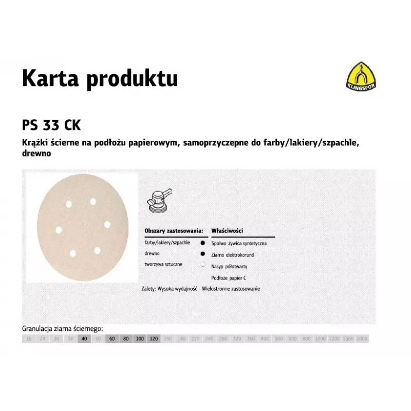 Klingspor PS 33 CK hiomalaikka, 150 mm, P60, GLS3, 100 kappaletta