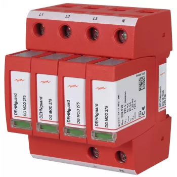DEHNguard DG M TNS 275 FM tyypin 2 ylijännitesuoja, 4-napainen, 275 V AC, 40 kA, IP20, DIN-kisko